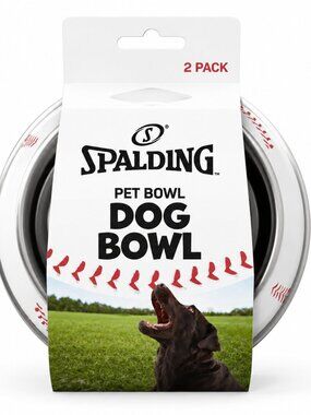 Spalding 2 Pc Baseball Pet Bowl Set Stainless Steel Food Water Bowls Dog Cat